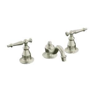 KOHLER Antique 8 in. Widespread 2 Handle Low Arc Bathroom Faucet in Vibrant Brushed Nickel with Lever Handles K 108 4 BN