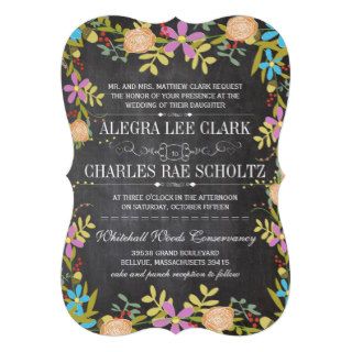 Rustic Floral Garland Chalkboard Wedding Cards