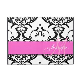 Monogrammed Pink Black White Swirls Damask iPad Mini Cover