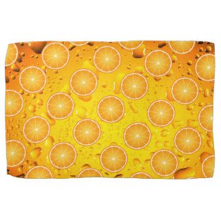 Cool Juicy Orange fruit slices with water drops Kitchen Towels