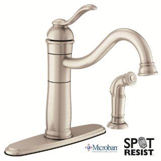 Moen 87427 Single Handle Kitchen Faucet with Sidespray from the Walden Collection, Spot Resist Stainless Micro   Touch On Kitchen Sink Faucets  
