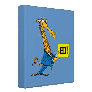 funny giraffe with hello hi sign cartoon vinyl binder