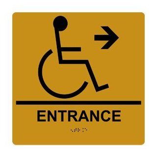 ADA Entrance Right Braille Sign RRE 180 99 BLKonGLD Enter / Exit  Business And Store Signs 
