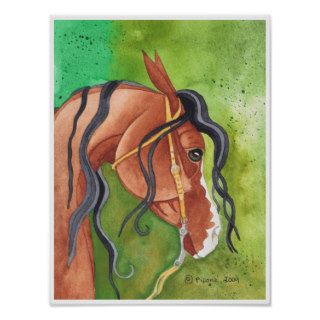 Bay Horse Curb Bridle On Green Poster