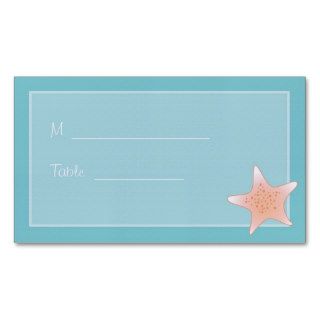 Beachy Whimsical Starfish Aqua Placecard Business Card Template