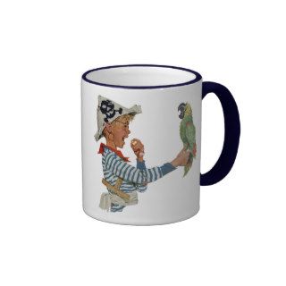 Vintage Child, Boy Playing Pirate Parrot Bird Mugs