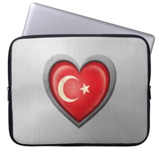 Turkish Heart Flag Stainless Steel Effect Laptop Computer Sleeves
