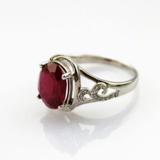 Jade Angel Created 8x10mm Oval Ruby Cubic Zircon and CZ Diamonds Ring Color Red Jewelry