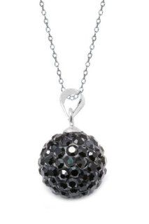 Sterling Silver Black Color Crystal Ball Pendant Jewelry