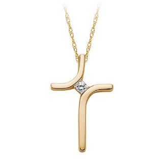 Diamond Accented Cross Pendant in 10K Yellow Gold Jewelry