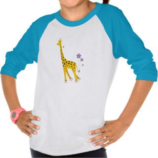 Funny Giraffe Roller Skating 3/4 Sleeve Kids T Shirt