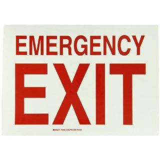 Brady 90494 10" Height, 14" Width, B 324 Polyester, Red On Green Color, Glow in the Dark Exit and Directional Sign, Legend "Emergency Exit" Industrial Warning Signs