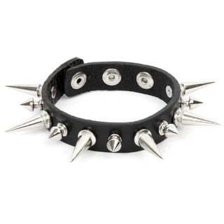 Black Leather and Silvertone Spike Stud Bracelet West Coast Jewelry Men's Bracelets