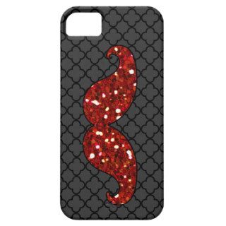 MUSTACHE RED GLITTER (PRINTED) BLACK QUATREFOIL iPhone 5 CASES