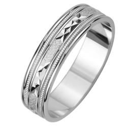 14k White Gold Women's Satin Triangle Groove Easy Fit Wedding Band Gold Rings