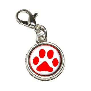 Graphics and More Paw Print Red Antiqued Bracelet Pendant Zipper Pull Charm with Lobster Clasp