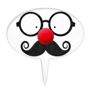 Cute funny red nose round black glasses moustache cake toppers