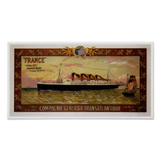 SS France French Line Transatlantique Ship Poster