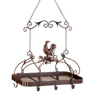 Country Rooster Red Iron Overhead Kitchen Pot Pan Rack Kitchen & Dining