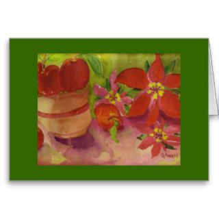 Apples & Poinsettias at Christmas Time Cards