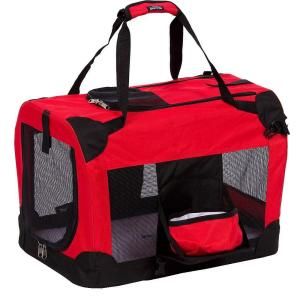 PET LIFE Red Deluxe 360° Collapsible Pet Crate with Removable Bowl   XL H3RDXL