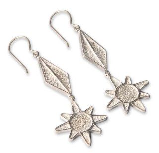 Sterling silver filigree earrings, 'Inca Sun' Jewelry