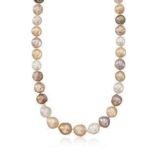 Multicolored Cultured Pearl Strand Necklace, Gold Clasp. 30" Jewelry