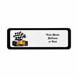 Yellow Race Car with Checkered Flag Return Address Label
