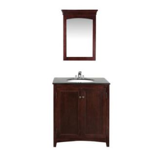 Simpli Home Yorkville 30 in. Vanity in Walnut Brown with Granite Vanity Top in Black and Undermounted Oval Sink DISCONTINUED NL YORKVILLE WN 30 2A