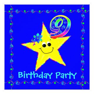 9th Birthday Party Smiley Stars Invitations