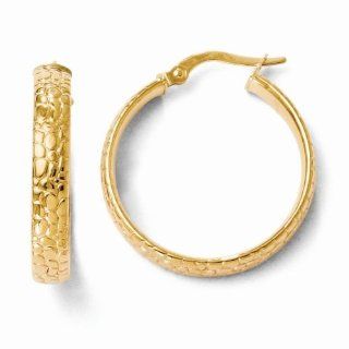 Leslie's 14k Polished and Textured Hoop Earrings LE371 Jewelry