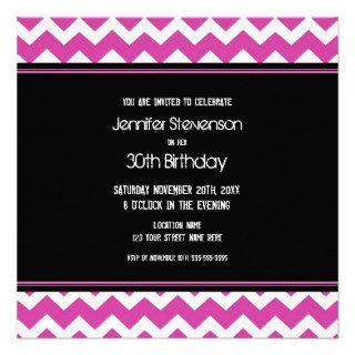 Pink Black Chevron 30th Birthday Party Invitations