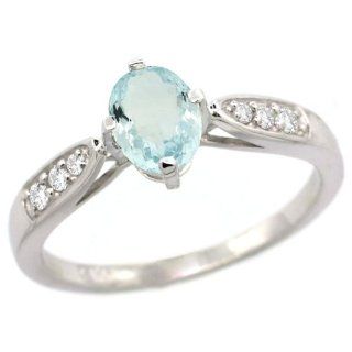 14k White Gold Natural Aquamarine Ring Oval 7x5mm Diamond Accent, 5/16 inch wide, sizes 5   10 Jewelry