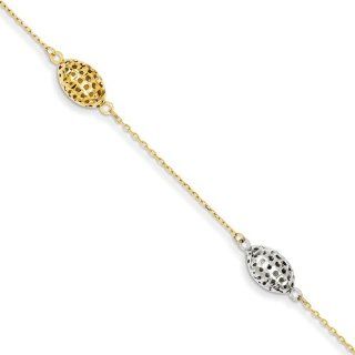14k Two Tone Diamond Cut Bead Bracelet Jewelry