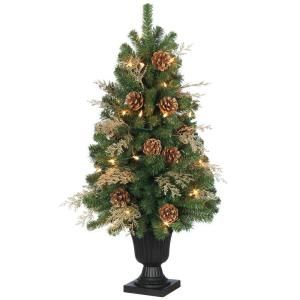 Home Accents Holiday 32 in. Pre Lit Pinecone and Golden Cedar Artificial Tree 2078770HD