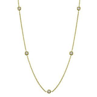 14k Yellow Gold Diamond Station Necklace (1/2 cttw, H I Color, I1 Clarity), 18" Chain Necklaces Jewelry