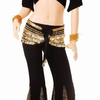 Happy Dance 338gold coins Chiffon Dazzling Gold Tassels Belly Dance Hip Scarf Dance Equipment Clothing