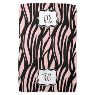 Monogram Pink and Black Zebra Print Kitchen Towel