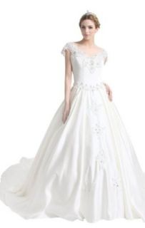 Biggoldapple A Line V neck Chapel Train Wedding Dress Crystal 383
