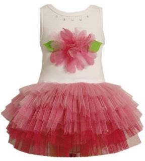 Bonnie Jean Little Girls 4 6X Pink Mesh Flower Glittered Tulle Tutu Dress (2T, Pink) Clothing