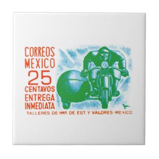 1954 Mexico Motorcycle Messenger Postage Stamp Ceramic Tile