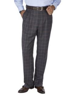 Paul Fredrick Men's Wool Flannel Windowpane Pleated Pants at  Mens Clothing store