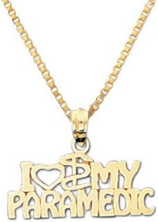 14k Yellow Gold I Love My Paramedic Medical EMT 16inch 1mm box chain Necklace Pendant Necklaces Jewelry