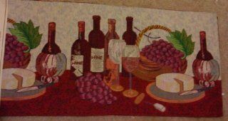 Tapestry Table Runner 13" X 54" Wine Bottle, Grapes, Wine Glasses, Plates of Cheese  Other Products  