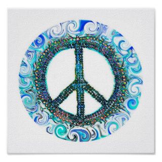 Peace Sign With Blue Waves Posters