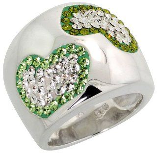 Sterling Silver Heart Peridot Rainbow CZ Cigarband Ring 11/16 inch, sizes 6   10 Jewelry