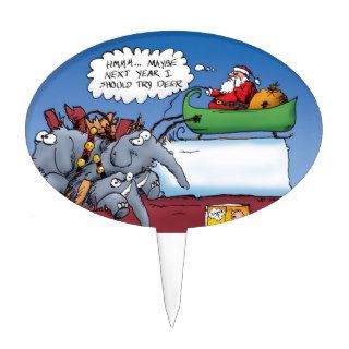Santas Elephants Funny Holiday Cartoon Oval Cake Picks