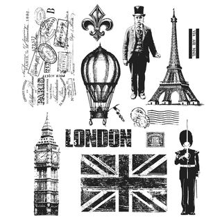 Tim Holtz Large Cling Rubber Stamp Set Paris To London Stampers Anonymous Wood Stamps