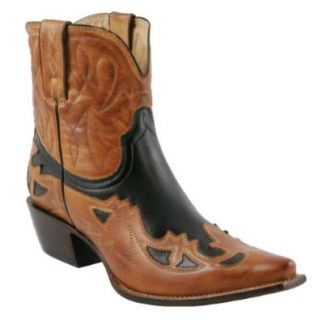 LUCCHESE Charlie 1 Horse Womens Western Cowboy Boots Shoes Leather Ankle Demi Black/Tan Shoes
