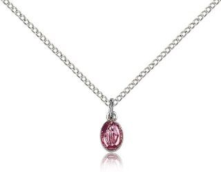 JewelsObsession's Sterling Silver Miraculous Pink Epoxy Pendant   18" Chain Pendant Necklaces Jewelry